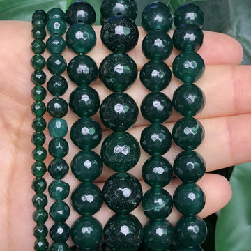 Natural Faceted Dark Green Chalcedony Bead