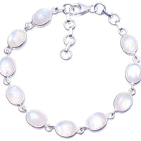 Natural Rainbow Moonstone 925 Sterling Silver Bracelet