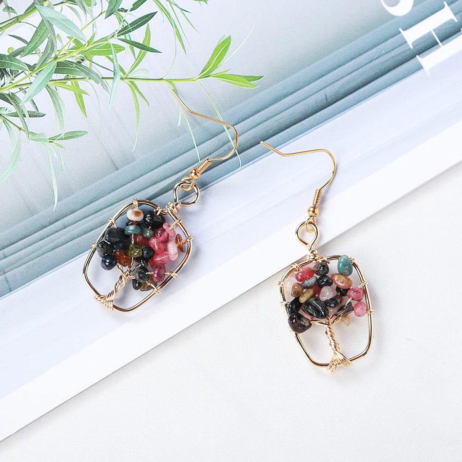 Boho Style Natural Colorful Tourmaline Earrings