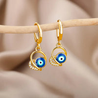 Zircon Turkish Eye Hand Drop Earrings For Women Stainless Steel