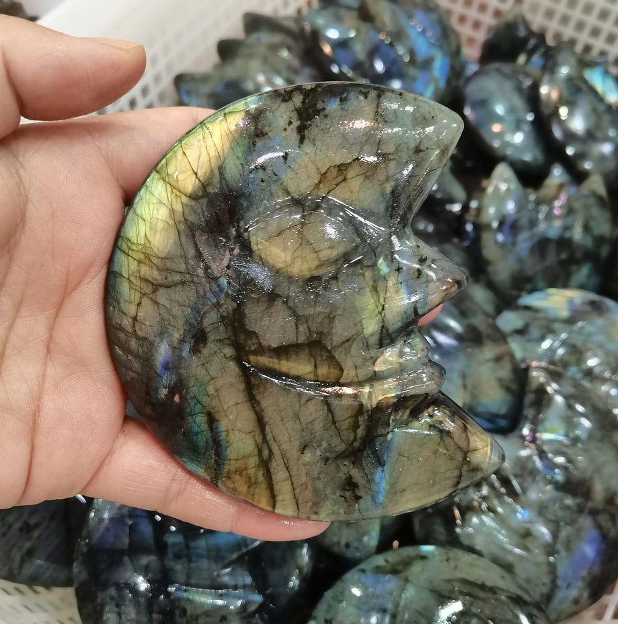 Natural Labradorite Moon Face Carving