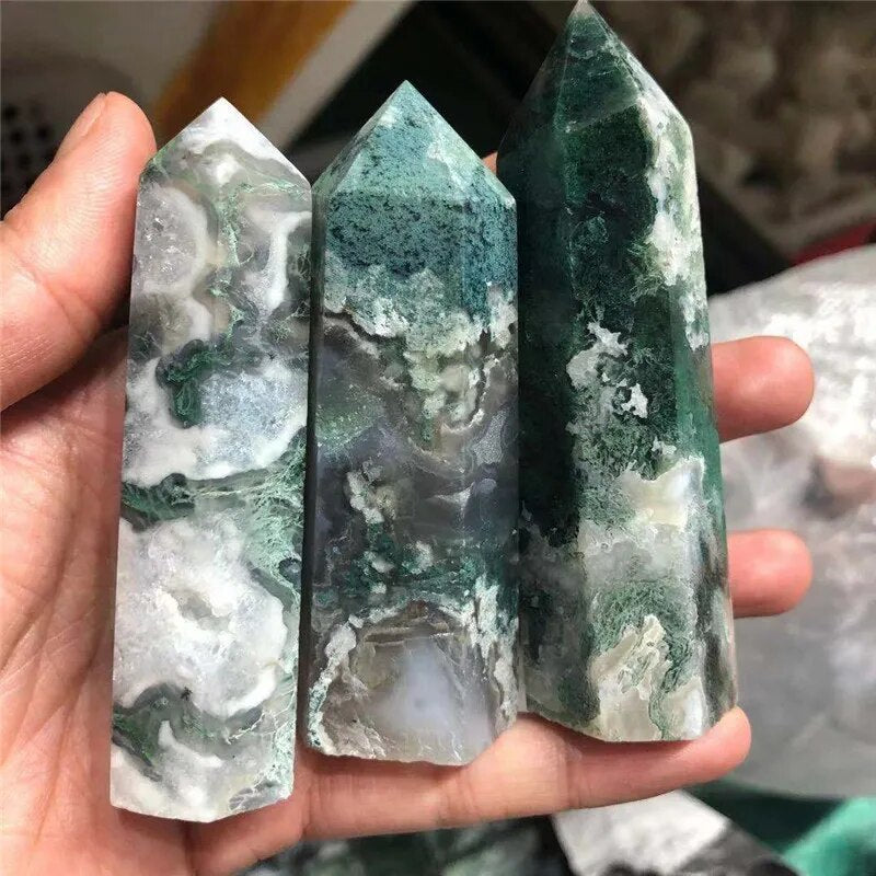 Natural Moss Agate Tower