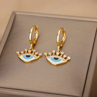 Zircon Turkish Eye Hand Drop Earrings For Women Stainless Steel