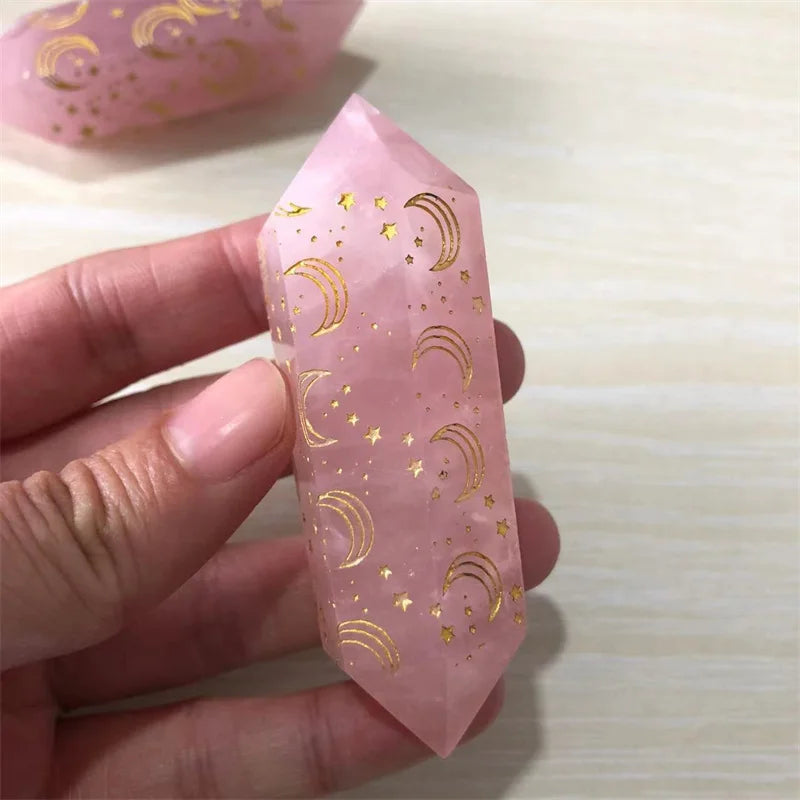 Natural Carved Rose Quartz Double Point