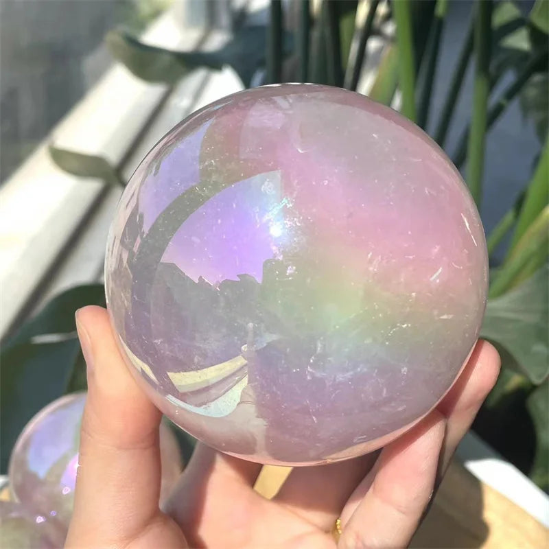 Natural Stone Aura Rose Quartz Sphere