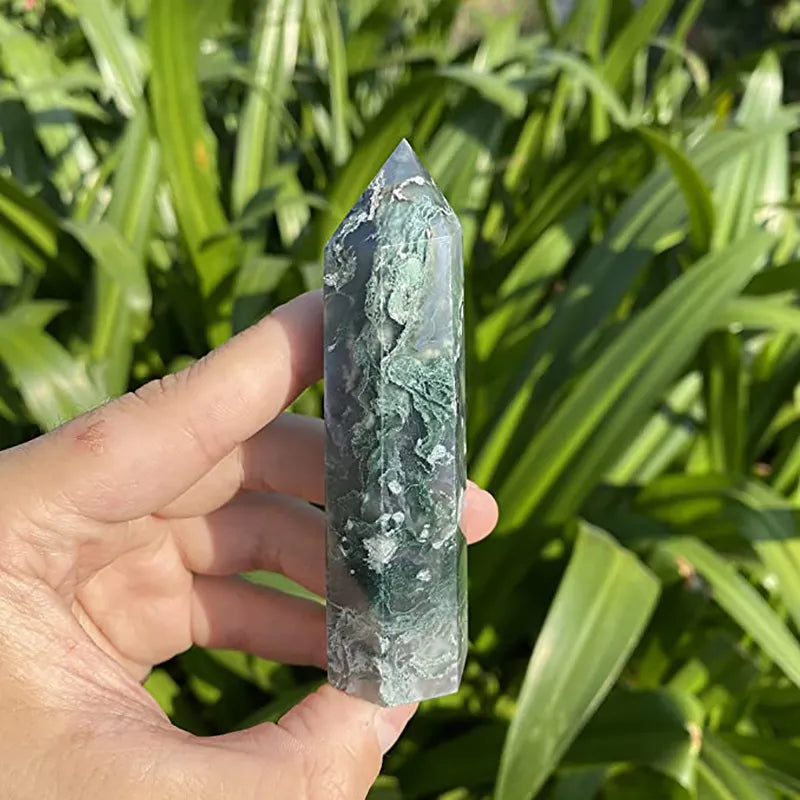 Natural Moss Agate Tower