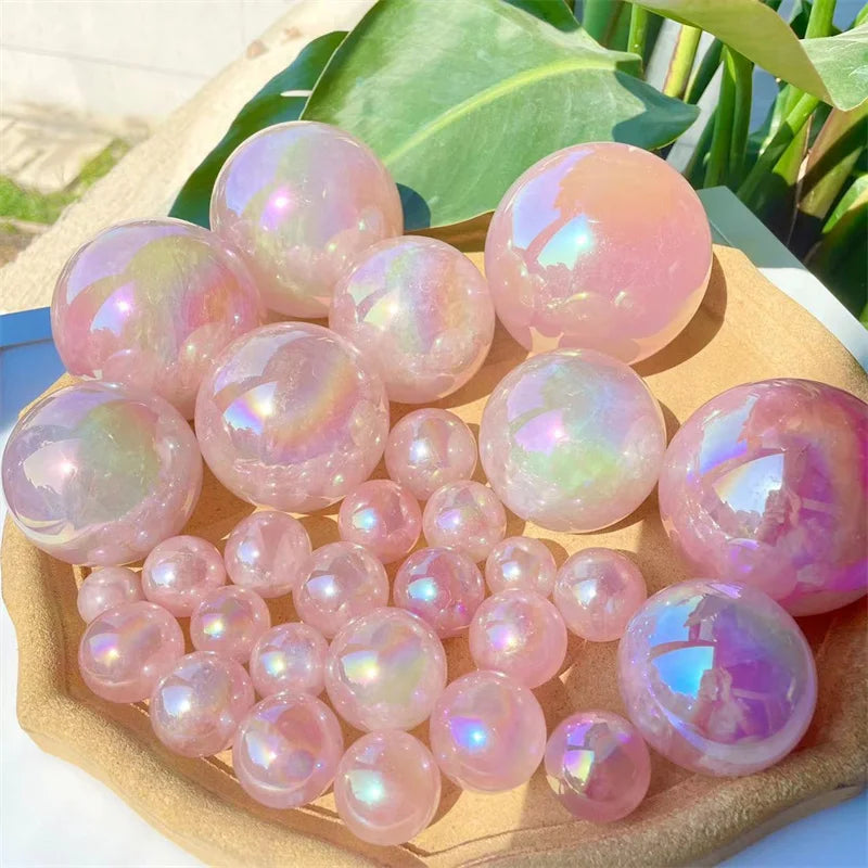 Natural Stone Aura Rose Quartz Sphere