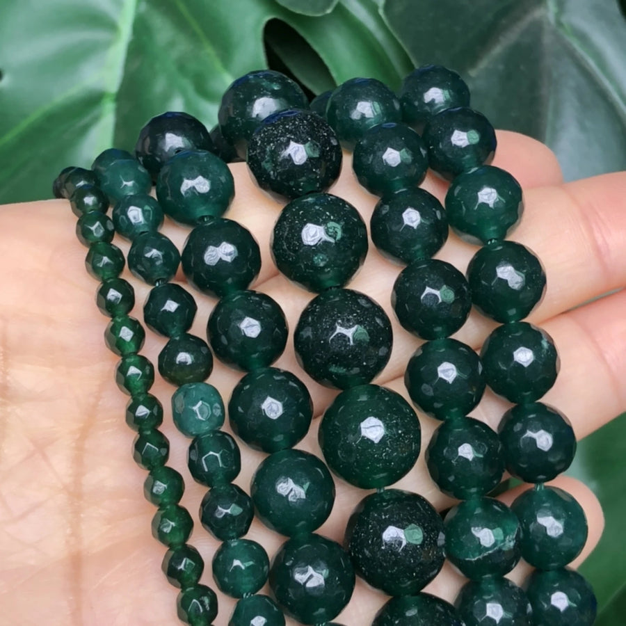 Natural Faceted Dark Green Chalcedony Bead