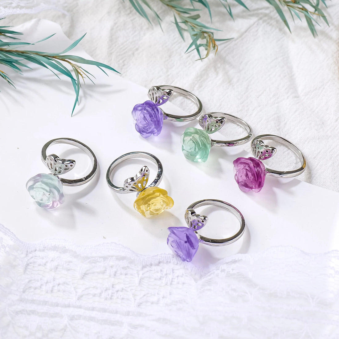 Natural Rainbow Fluorite Flower Ring