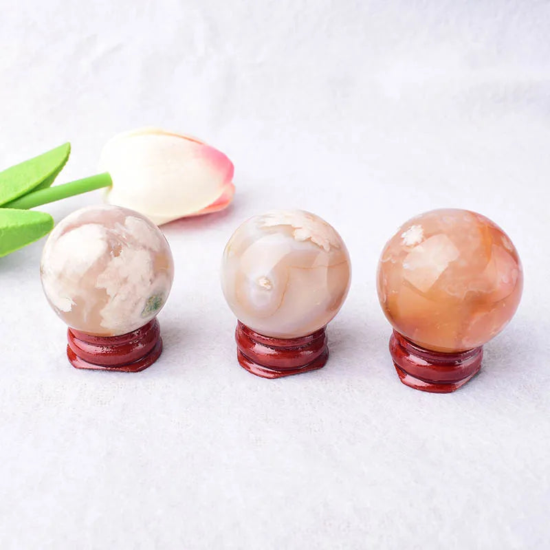 Mini Natural Cherry Blossom Flower Agate Sphere