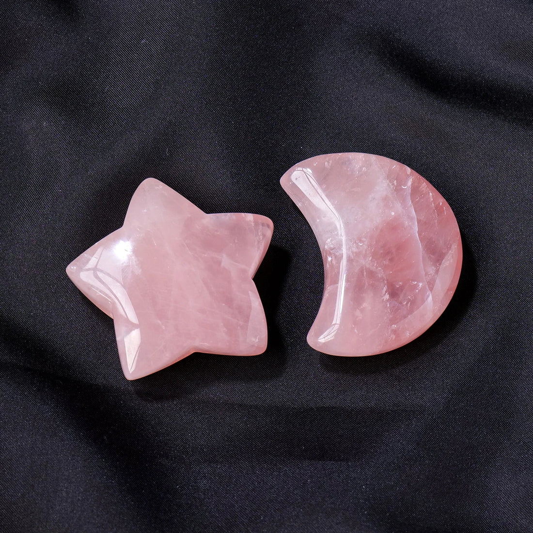 Natural Rose Quartz Star And Moon