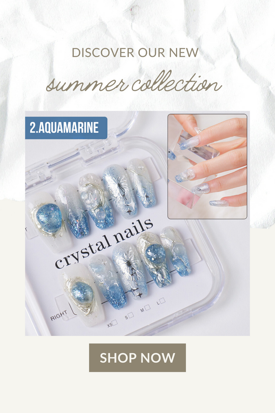 Aquamarine Crystal Chip Nail