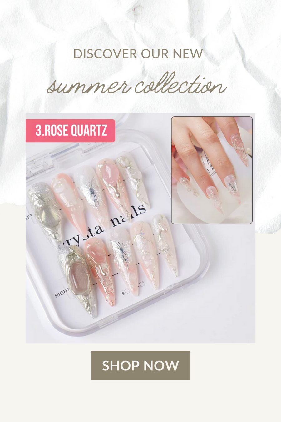 Rose Quartz Crystal Chip Nail