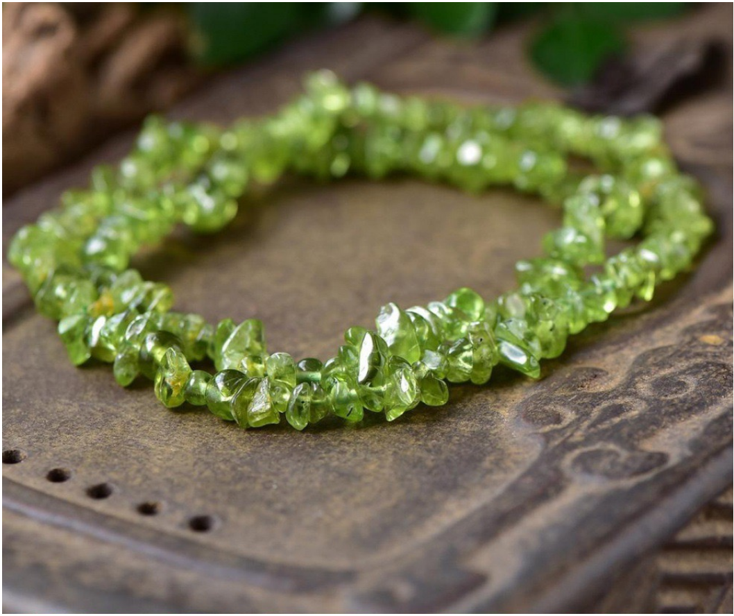 Peridot-Multi-Strand Gemstone Chip Bracelet