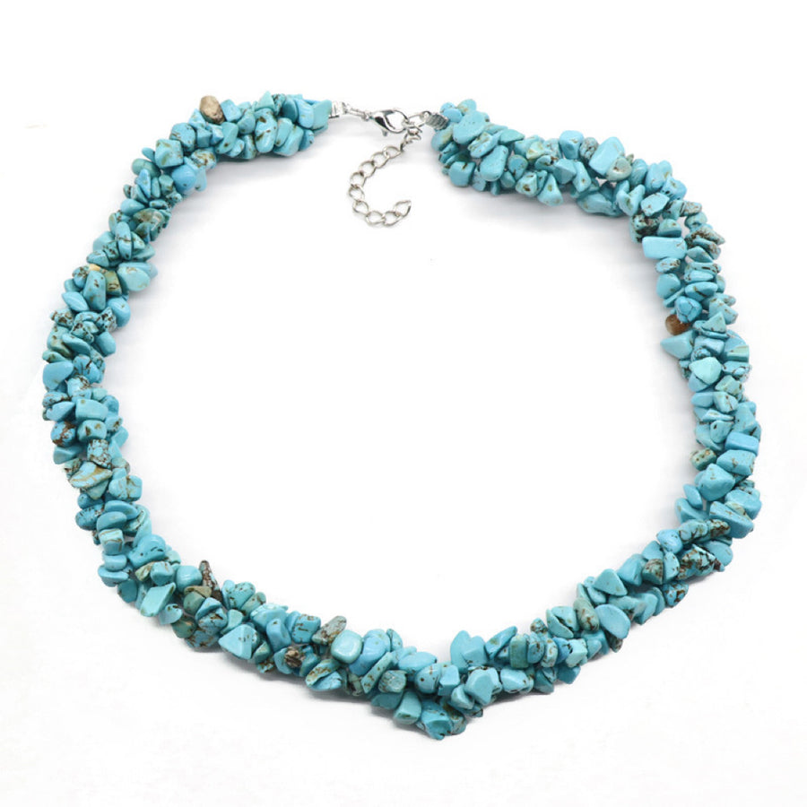 Spiral Gemstone Chip Beaded Cord Necklace